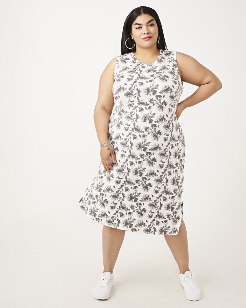 Plus size model with hourglass body shape wearing Priscilla Knit Side-Slit Dress by Cameo | Dia&Co | dia_product_style_image_id:160890